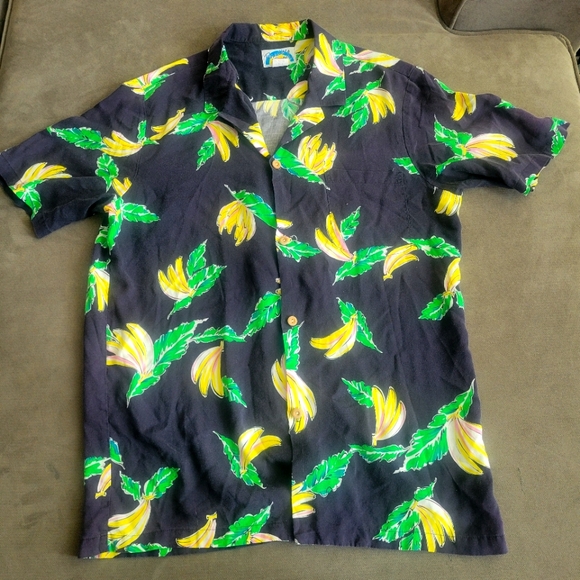 Paradise Found Other - Men's Paradise Found Hawaiian Shirt L Tropical Bananas Floral Hawaii